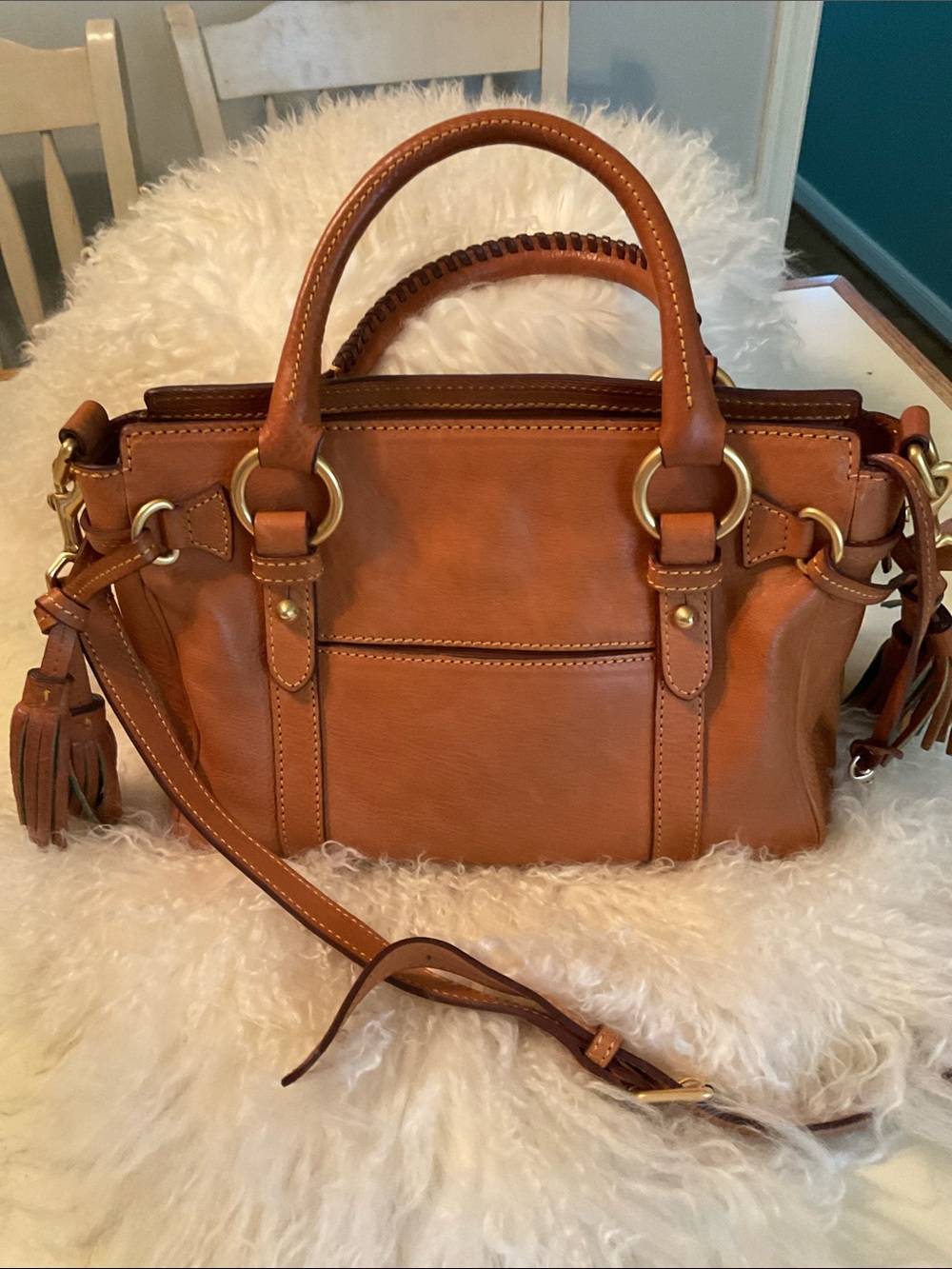 Dooney & Bourke Florentine Tan Leather Satchel - Picture 4 of 9